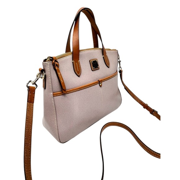 Dooney & Bourke Pebble Leather Daniella Tote Zip Purple Shoulder Bag Stitched - Picture 7 of 16